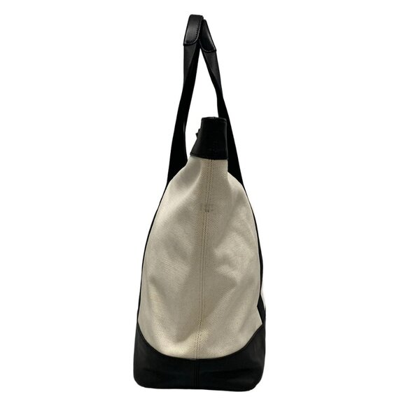 Auth BALENCIAGA Navy Tote 479290 Cream Black Canvas Leather Tote Bag - Picture 4 of 16